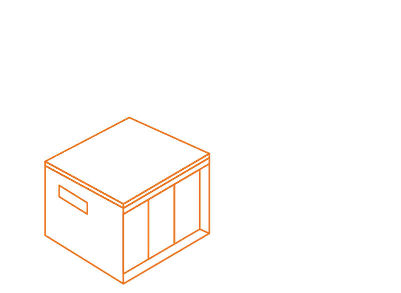 Illustration i orange av Enkelrums friggebod 10 kvm E10