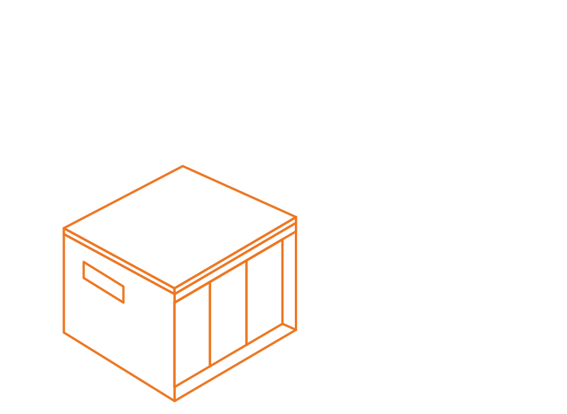Illustration i orange av Enkelrums friggebod 10 kvm E10