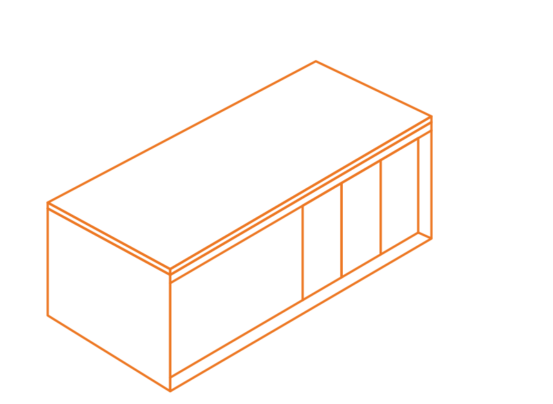 Illustration i orange av Enkelrums attefallshus 25 kvm E25