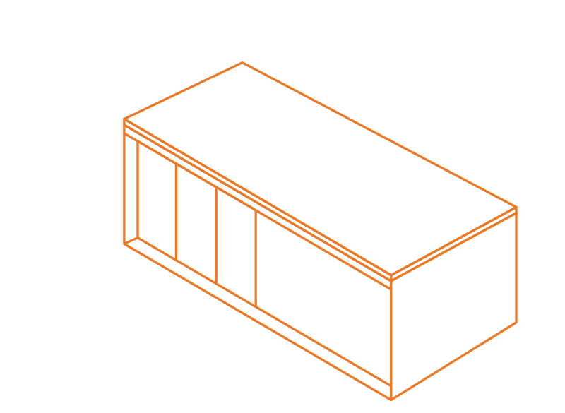 Illustration i orange av Enkelrums attefallshus 25 kvm E25
