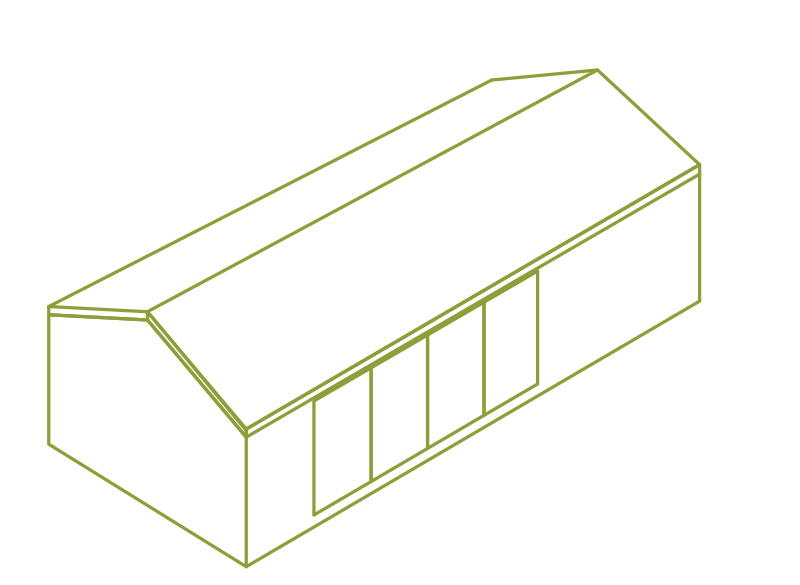 Illustration i grönt av Enkelrums fritidshus 34 kvm S34