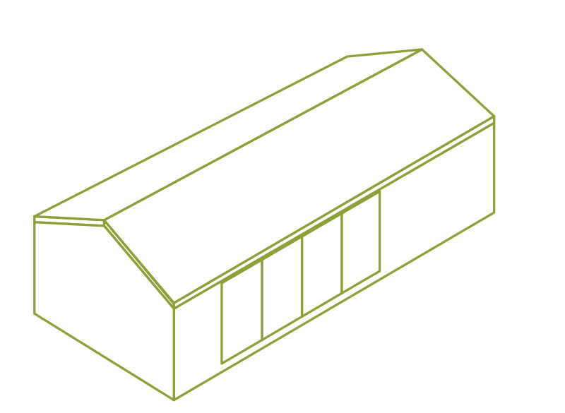 Illustration i grönt av Enkelrums fritidshus 34 kvm S34